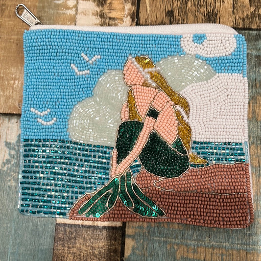 Handmade Mermaid Seed Bead Coin Pouch