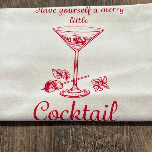 Have Yourself a Merry Little Cocktail Tea Towel.  100% Cotton.  Length-28.5" Width-27.25" Green Bee Towels