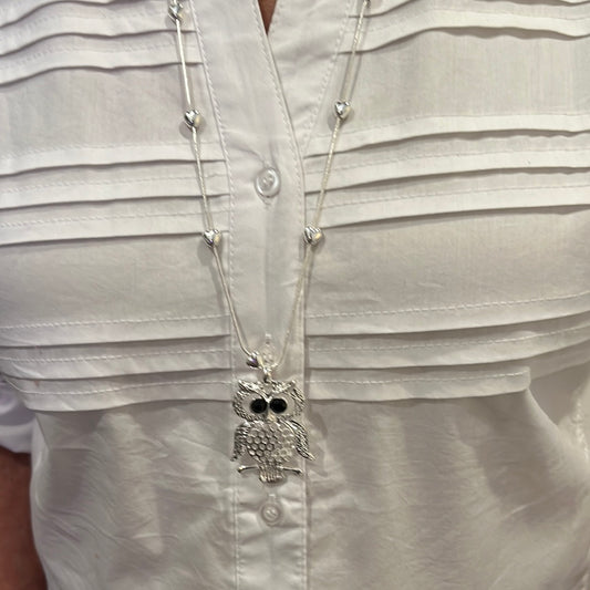 Silver Owl Pendant Necklace