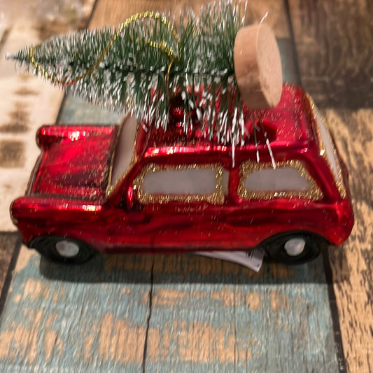 Christmas Truck with Tree Glass Bauble Ornament