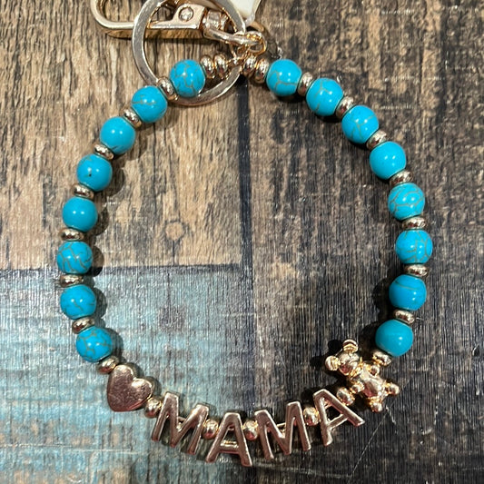 Mama with Turquois Semi-Precious Stones Keychain Bracelet