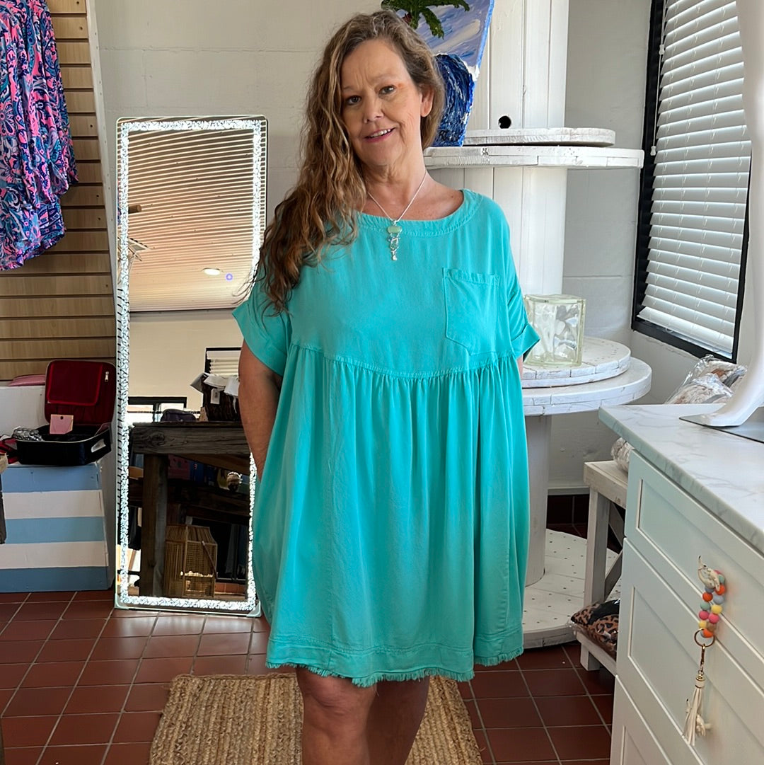 Oversized tencel mineral wash dress available in sizes Small through Large. 100% Tencel. Brand: Carole's Collections