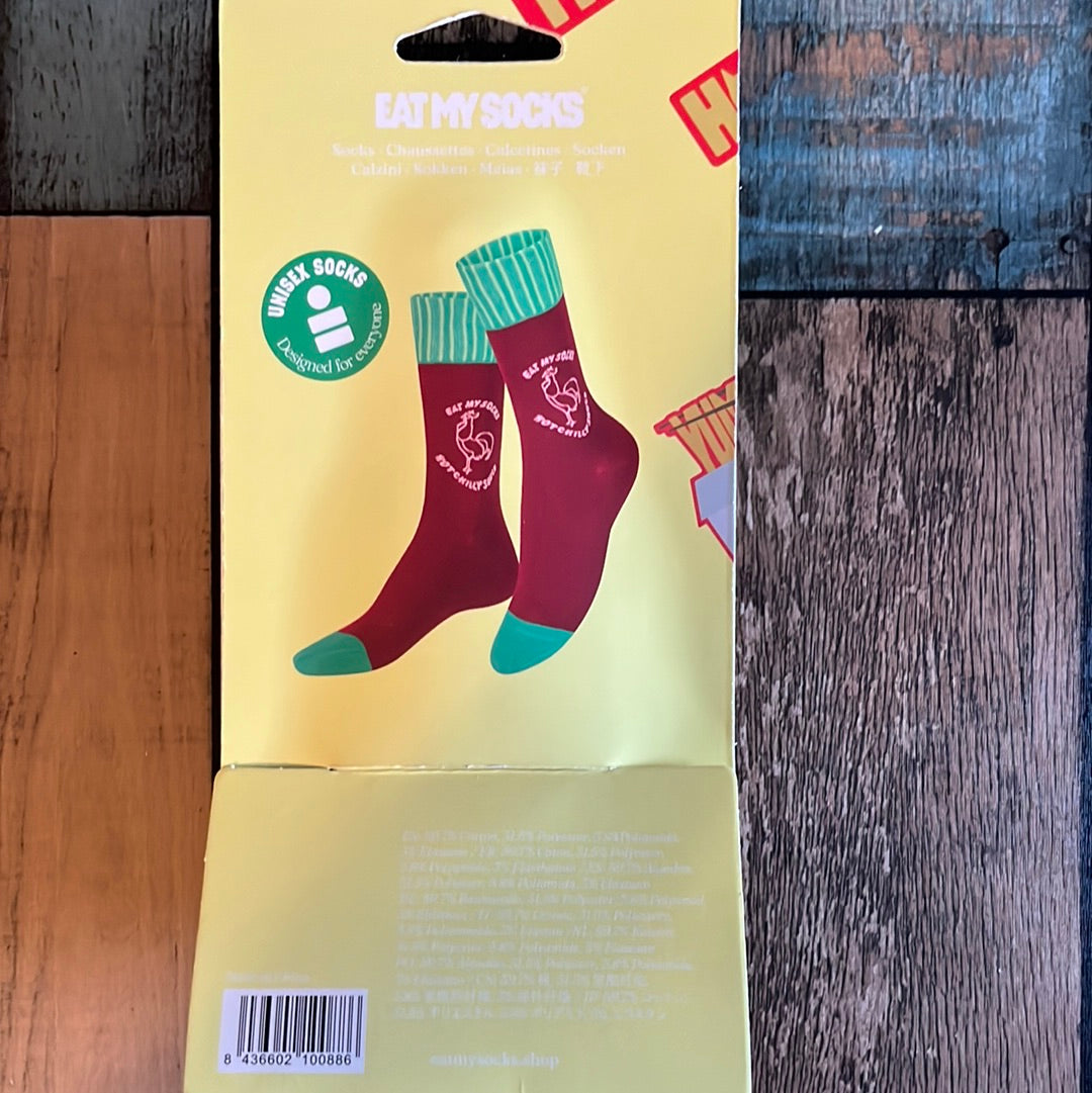 Hot Sauce socks by Eat My Socks. 1 Pair. Red and Green.