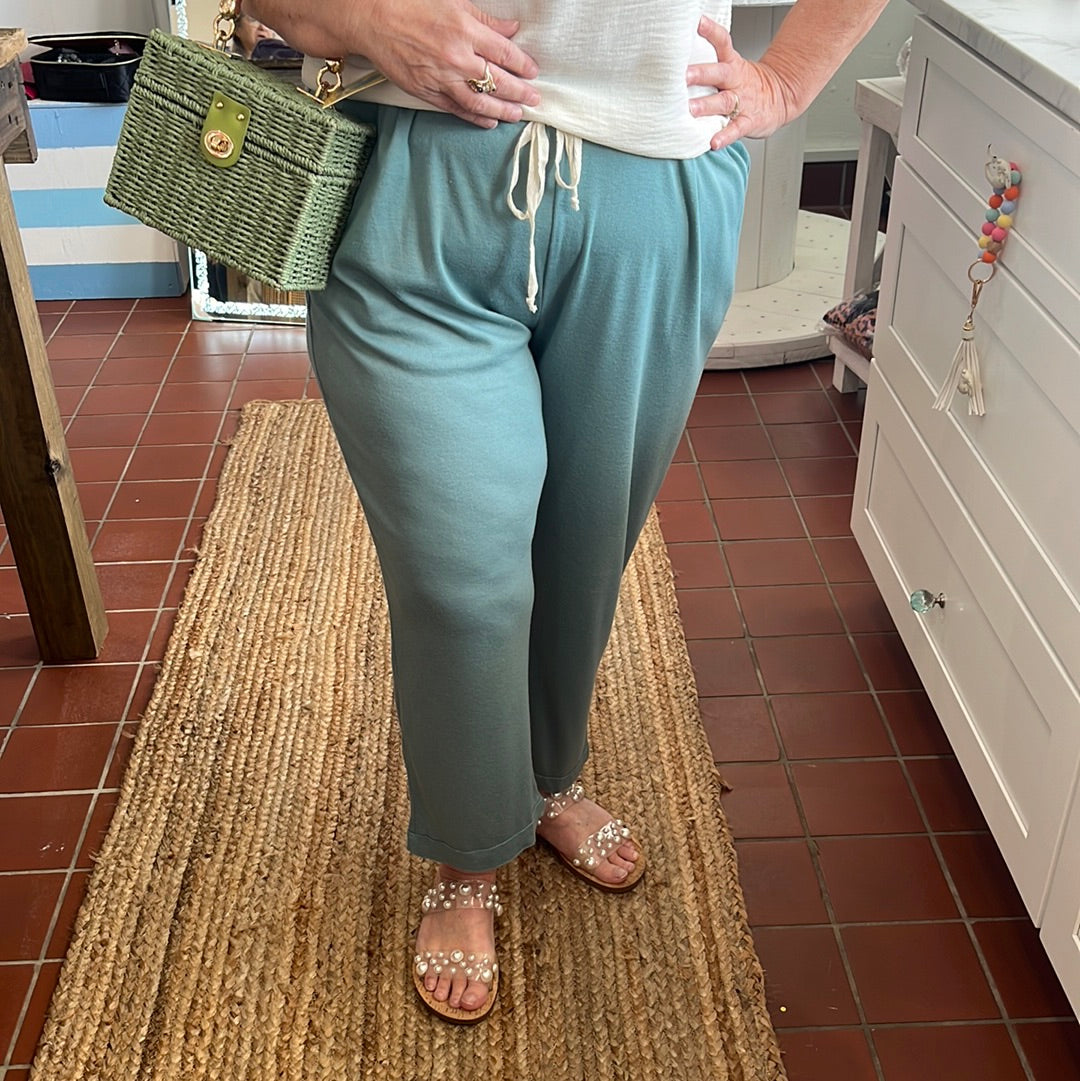 Dusty Teal French Terry Cropped Lounge Pants