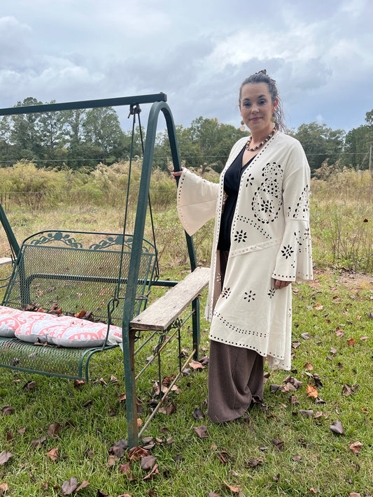 Laser Cut Long Cardigan