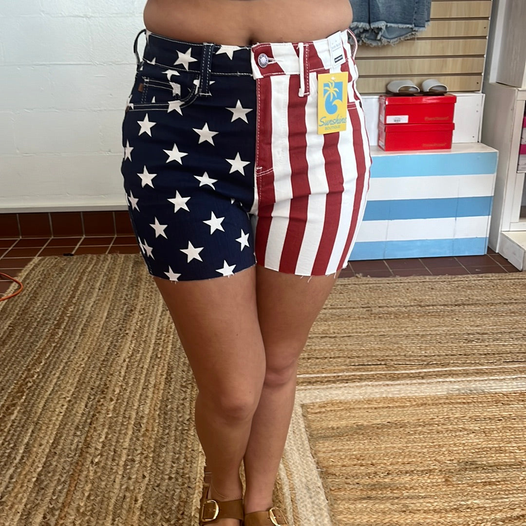 Judy Blue High Waist Americana Flag Fray Hem Shorts