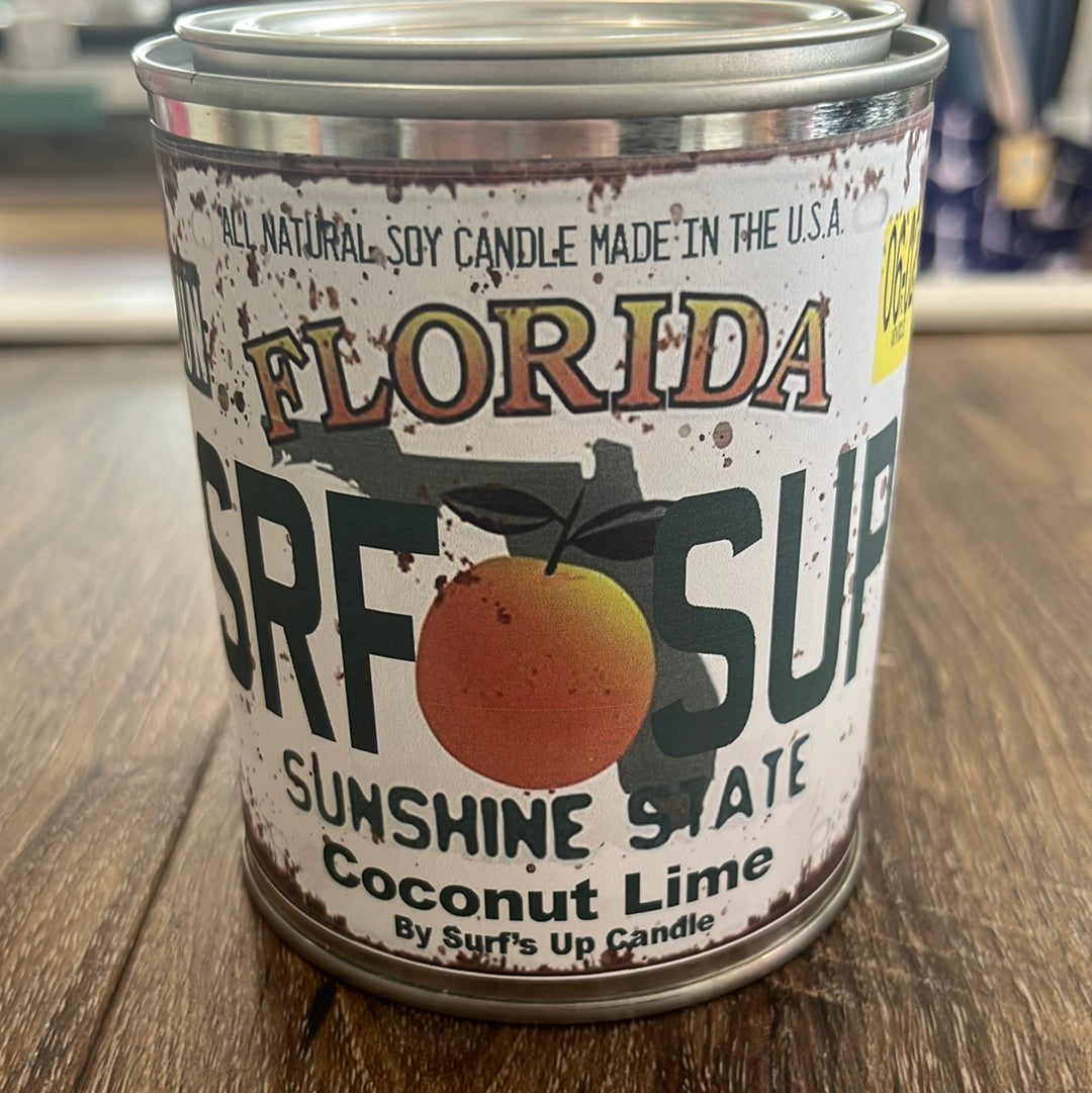 Florida License plate coconut lime scented candle.   All natural, soy candle made in the USA.  16 oz.