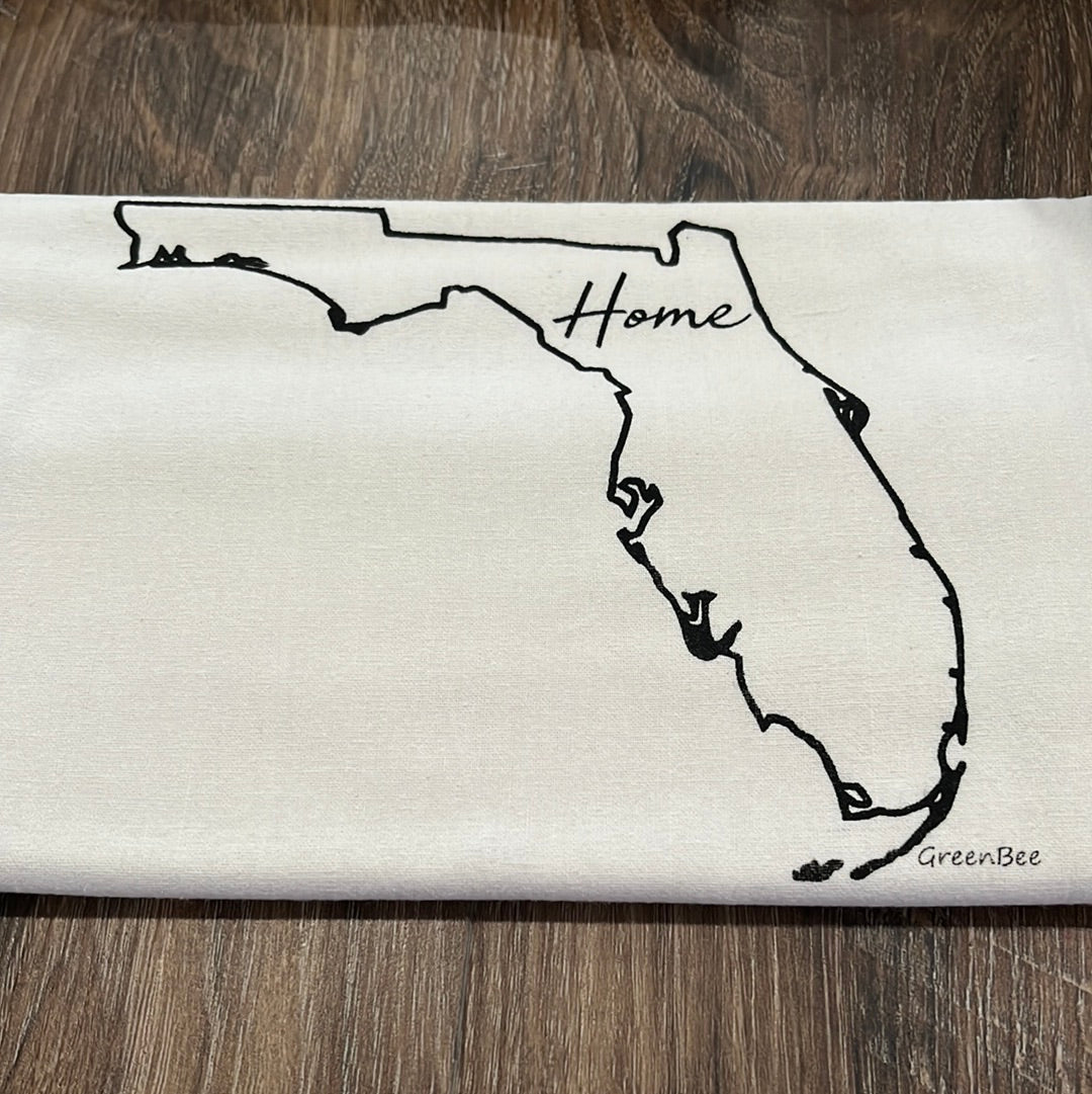 State of Florida outline Tea Towel.  100% Cotton.  Green Bee Towels.  Length-28.5" Width-27.25"