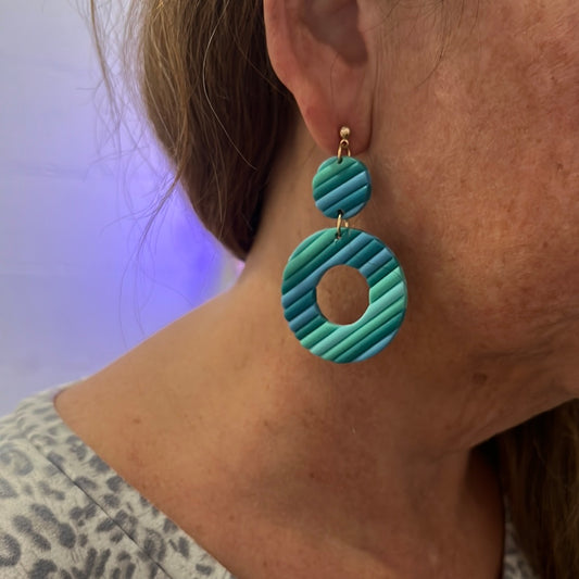 Colorful circle earrings. Green/Blue 