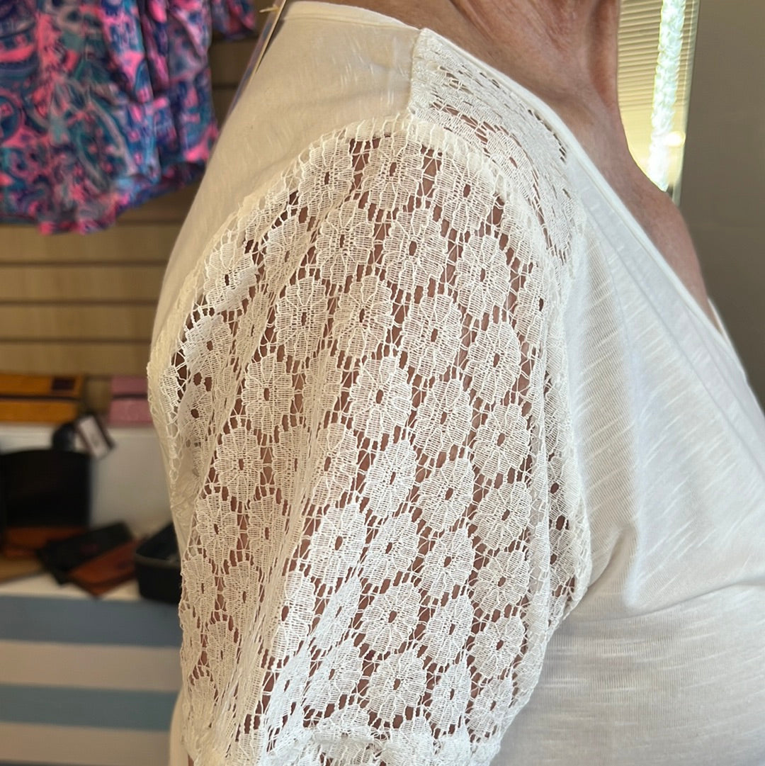 White Lace Short Sleeve Top