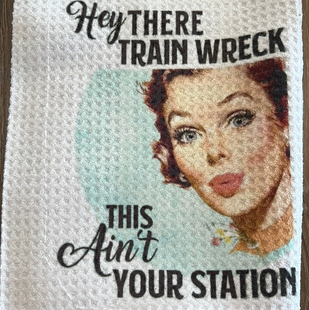 Hey there train wreck, this aint your station dish towel.  Width 15.5" Length 23.5"