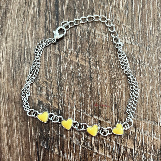 Silver bracelet with Yellow Hearts