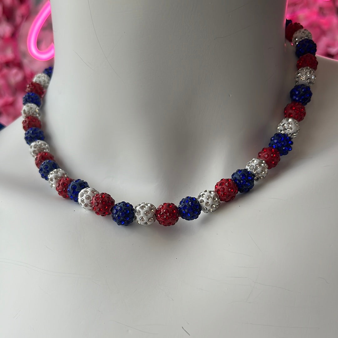 Red, White and Blue bling necklace with magnetic clasp