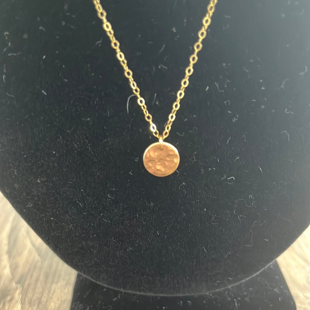 14k Gold filled hammered disc necklace. 3/8" diameter