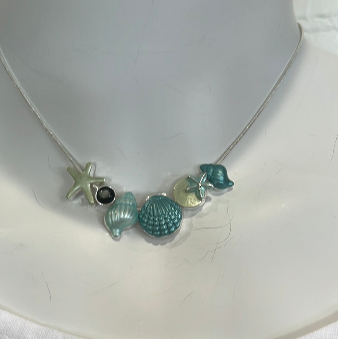 Blue beachy necklace with starfish earrings