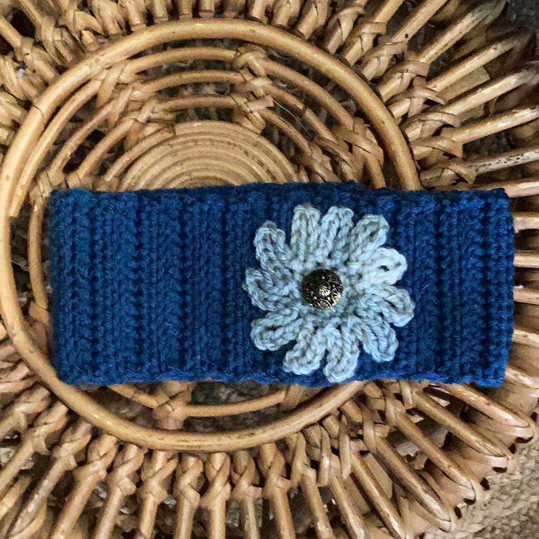 Hand crocheted headband-Dark Blue