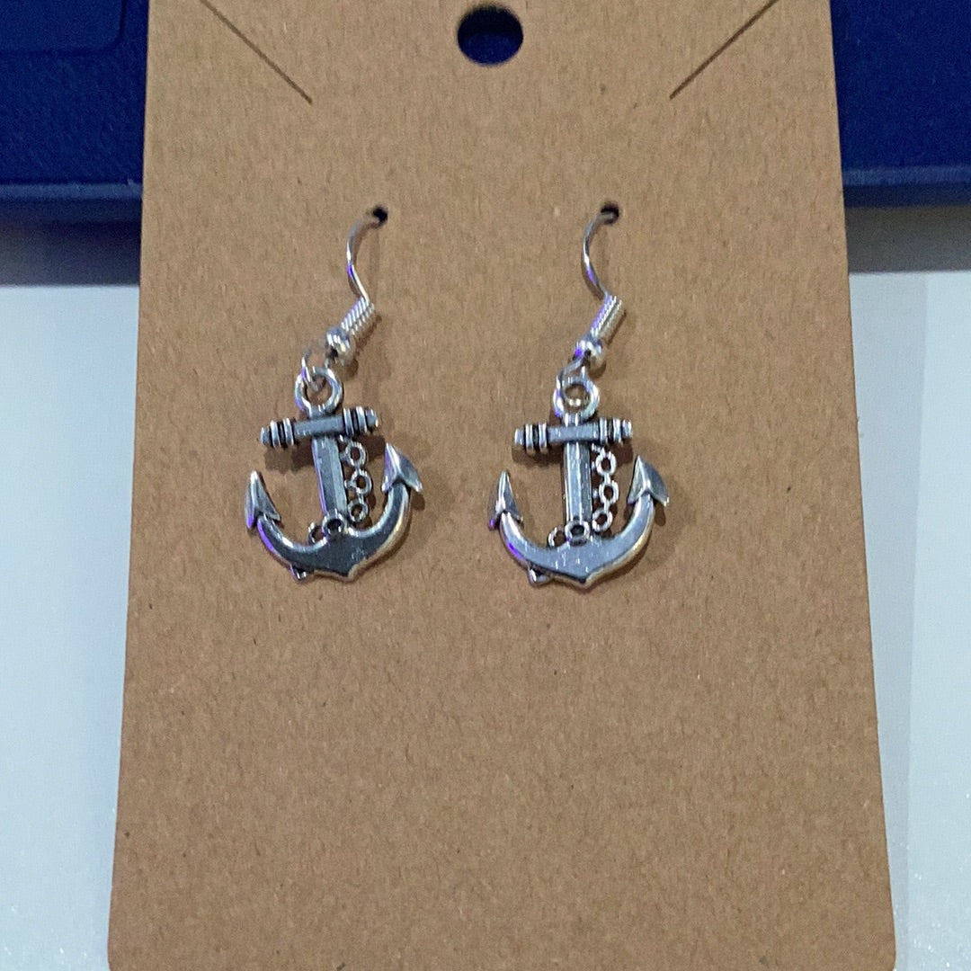 Handcrafted mid size anchor earrings with rope