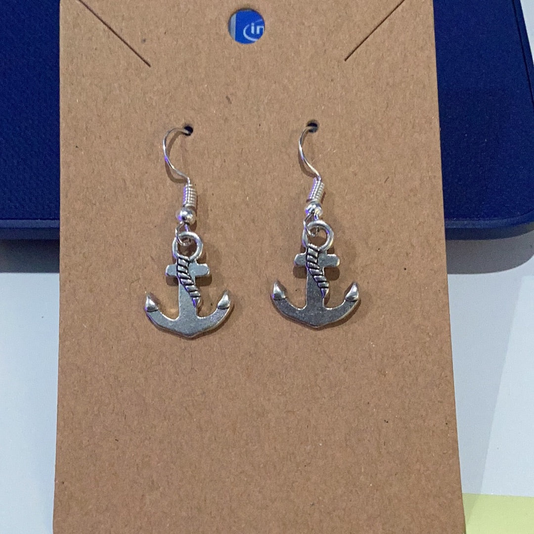 Handcrafted Small Anchor Earrings with Nautical Rope