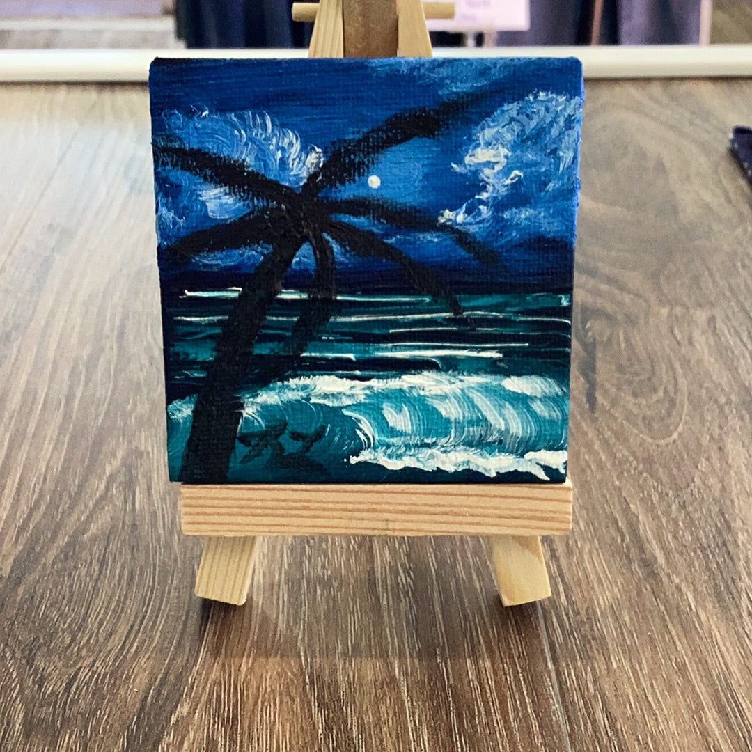 3"X3" Mini Hand Painted Beach Scene with Easel.  Painted by local artist>