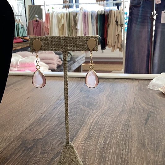 Pink oval drop earrings 1.75" Length