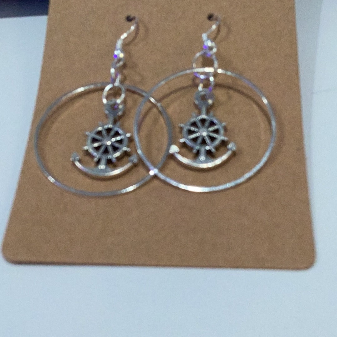 Handcrafted Medium Size Anchor Earrings with Hoops