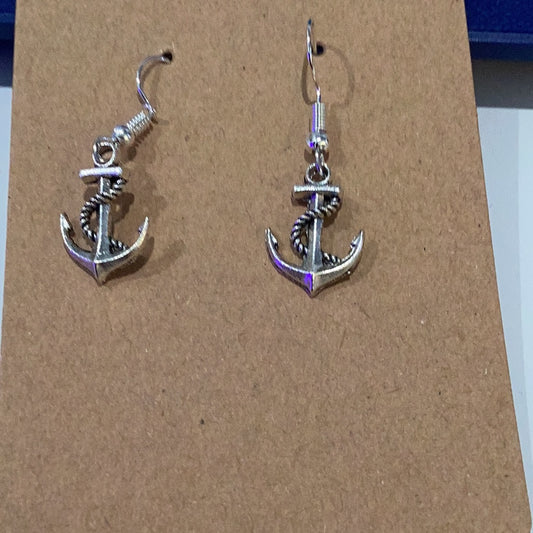 Handcrafted Small Anchor Earrings with Nautical Rope