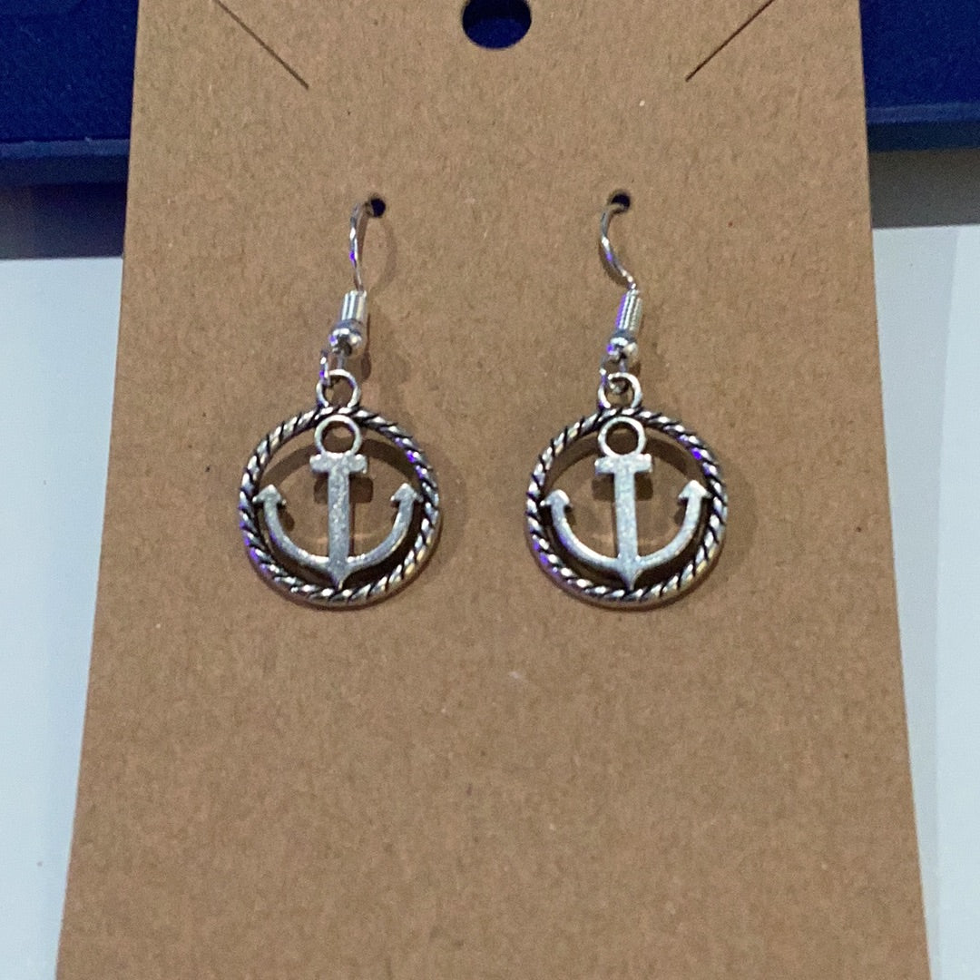 Handcrafted Small Anchor Earrings with Ring around the Anchor