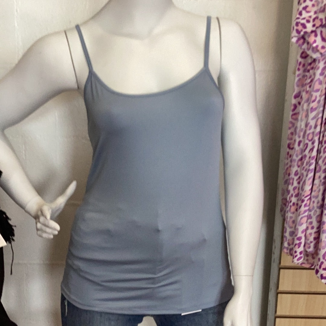 Plus size solid cami Sizes 1X and 2X.95% Polyester, 5% Spandex.  Dusty Blue