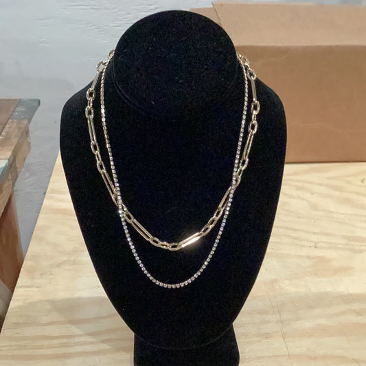 Gold double chain necklace with Cubic Zirconia