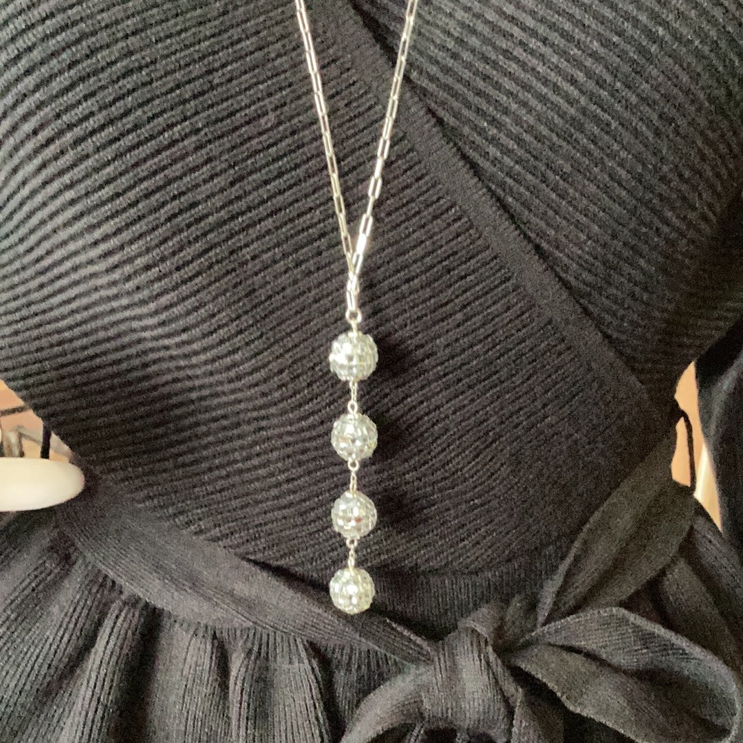 32" Disco Ball pendant necklace, silver