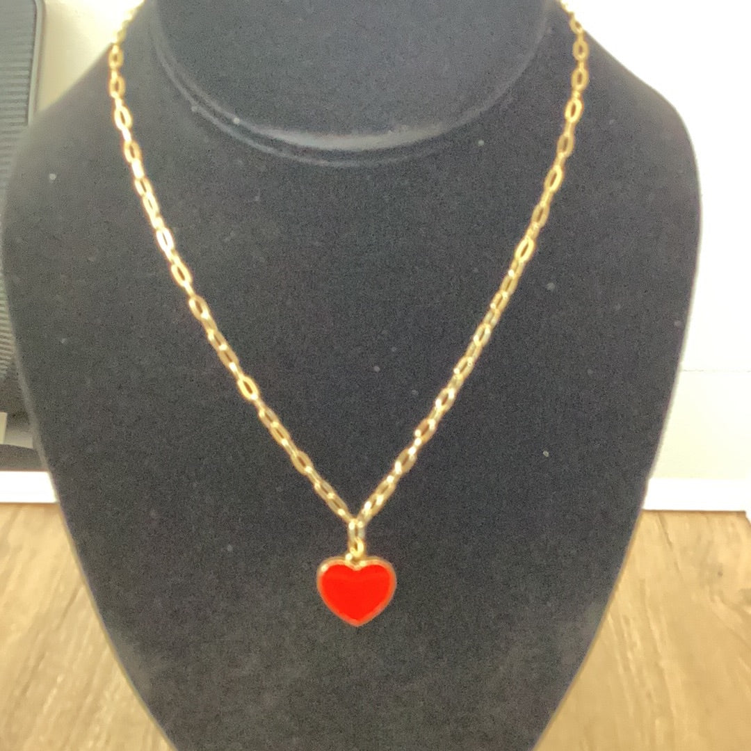 16" Epoxy red heart pendant necklace 