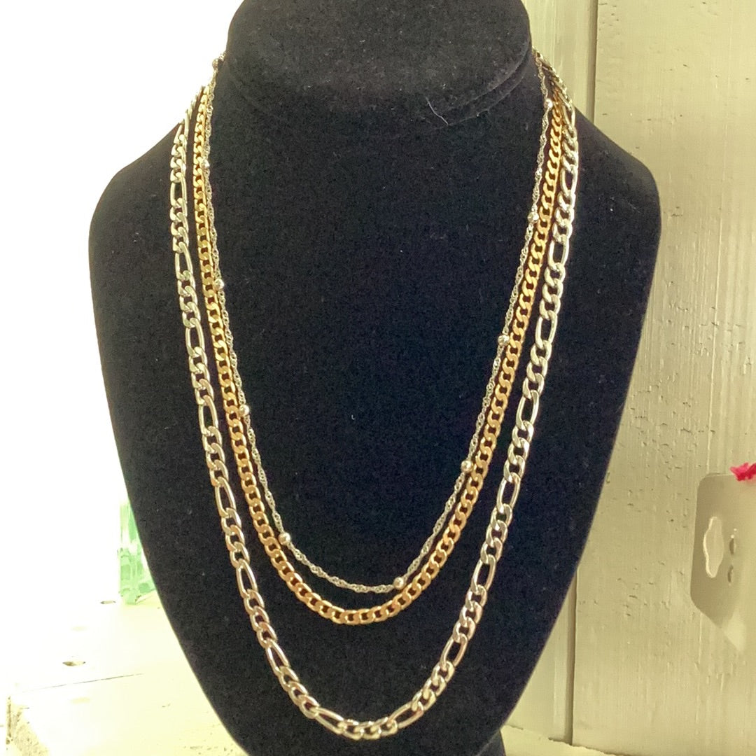 15" Silver and gold layered necklace 3 Chains