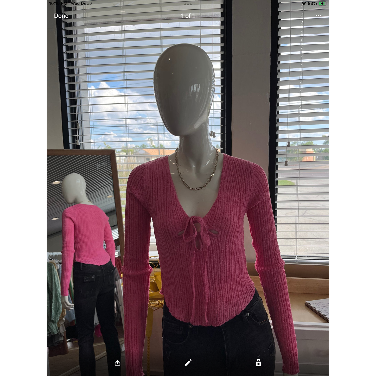 POL fitted sweater with scoop neckline S-L. 100% Acrylic. Candy Pink.