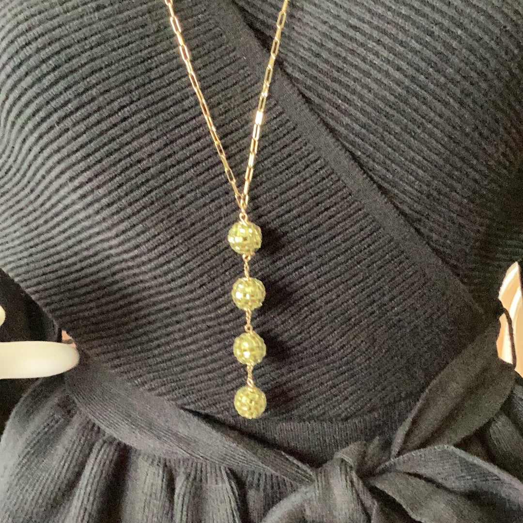 32" disco ball pendant necklace, gold
