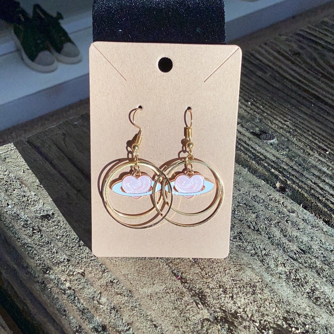 Hand crafted Heart "Planet" Earrings